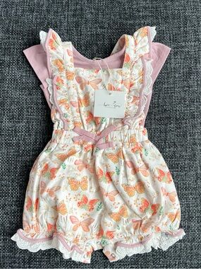 NWT Love & Grow Butterfly Overall Romper and Shirt Set Size 18 Months